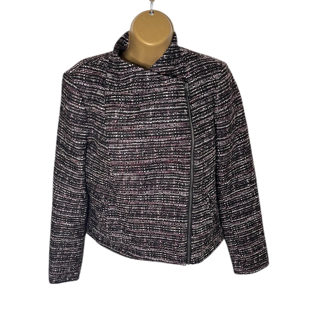 Banana Republic Factory Boucle Moto Jacket Asymmetrical Zip Knit Black Red 6